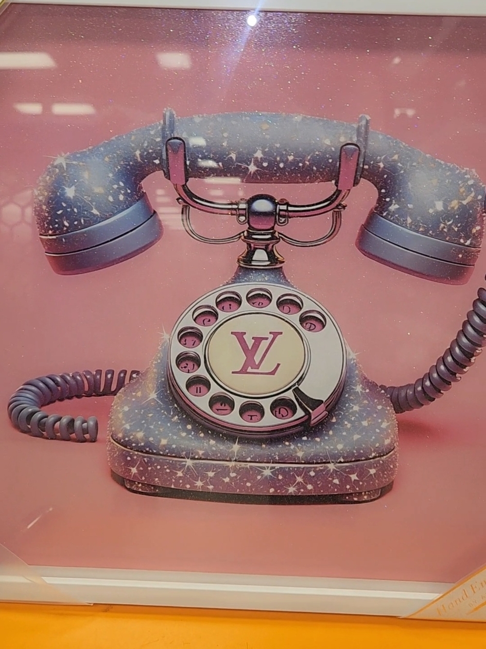 Glam Logo Pink & Lavender Acrylic Glass Glitter Rotary Vintage Telephone Print